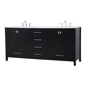 Elegant Decor Irene 72&quot Solid Wood and Stone Double Bathroom Vanity in Black