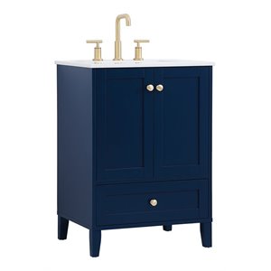 Elegant Decor Sommerville 24&quot Steel and Wood Single Bathroom Vanity in Blue