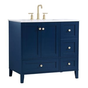 Elegant Decor Sommerville 36&quot Steel and Wood Single Bathroom Vanity in Blue