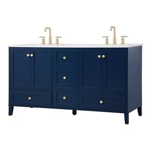 Elegant Decor Sommerville 60&quot Steel and Wood Double Bathroom Vanity in Blue