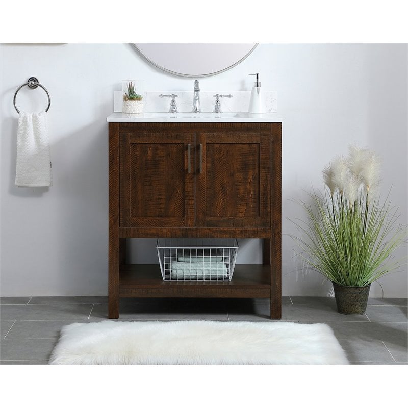 Elegant Decor Aubrey Solid Wood Single Bathroom Vanity w/ Backsplash in Espresso