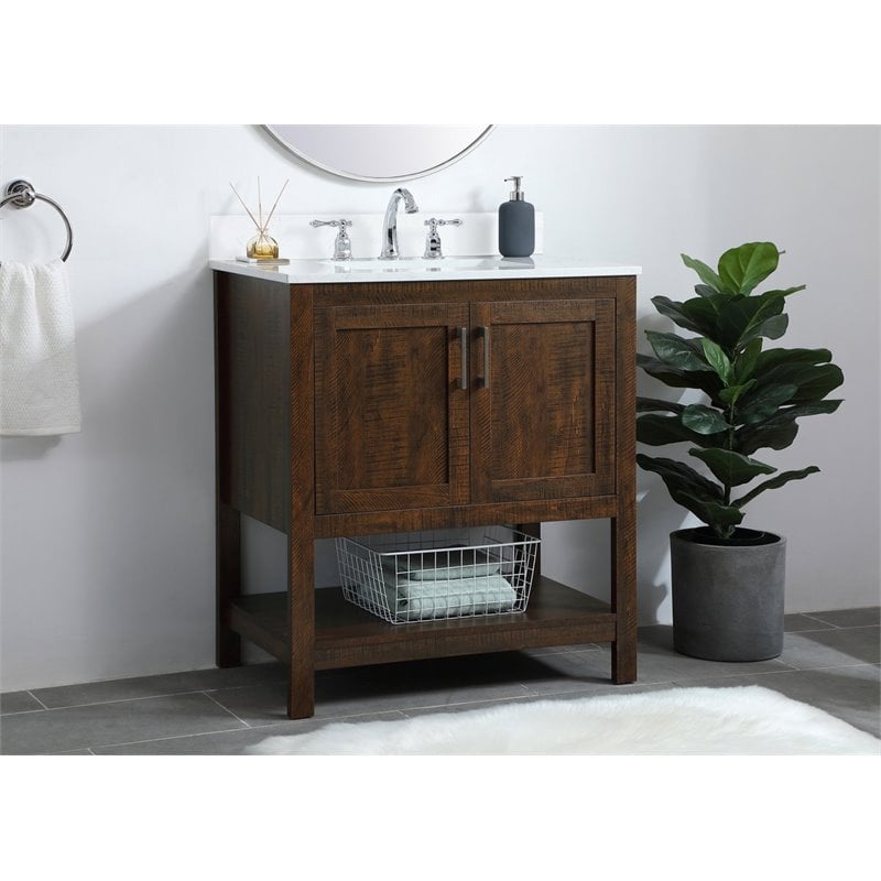 Elegant Decor Aubrey Solid Wood Single Bathroom Vanity w/ Backsplash in Espresso