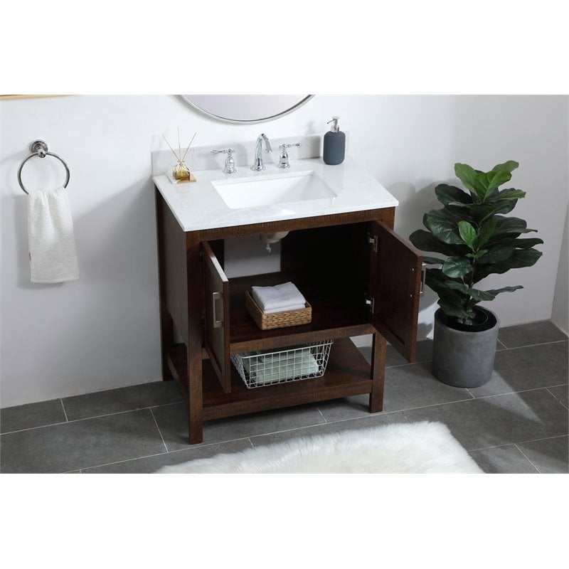 Elegant Decor Aubrey Solid Wood Single Bathroom Vanity w/ Backsplash in Espresso