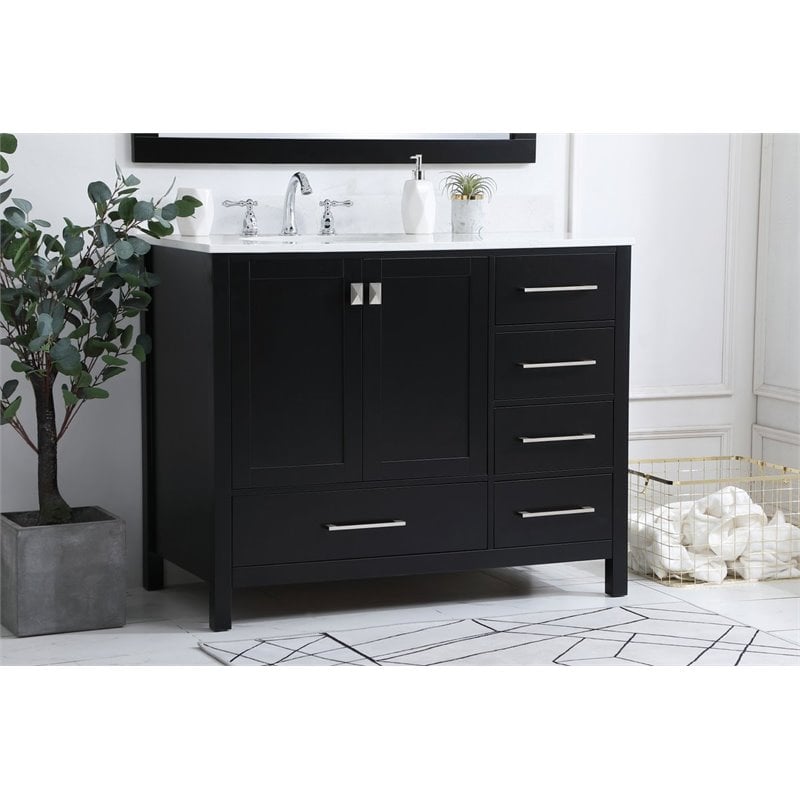 Elegant Decor Irene 42" Solid Wood Single Bathroom Vanity w/ Backsplash in Black ...