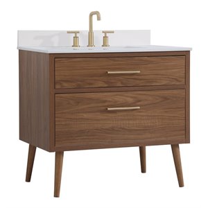 Elegant Decor Boise 36&quot MDF Wood Bathroom Vanity with Backsplash in Walnut Brown
