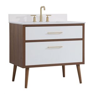 Elegant Decor Boise 36&quot MDF Wood Bathroom Vanity with Backsplash in White