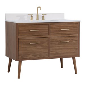 Elegant Decor Boise 42&quot MDF Wood Bathroom Vanity with Backsplash in Walnut Brown