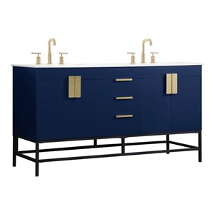 Elegant Decor Eugene 60&quot Aluminum and MDF Double Bathroom Vanity in Blue
