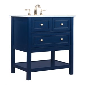 Elegant Decor Metropolis 30&quot Solid Wood and Metal Single Bathroom Vanity in Blue