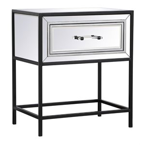 Elegant Decor Beau 21&quot Metal and MDF Mirrored One Drawer End Table in Black