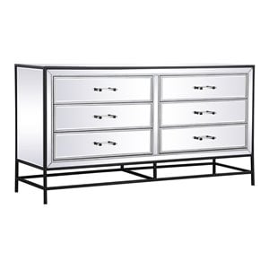 Elegant Decor Beau 60&quot Metal Acrylic and MDF Mirrored 6-Drawer Chest in Black