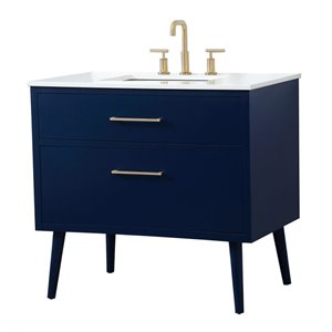 Elegant Decor Boise 36&quot Solid Wood and MDF Bathroom Vanity in Blue