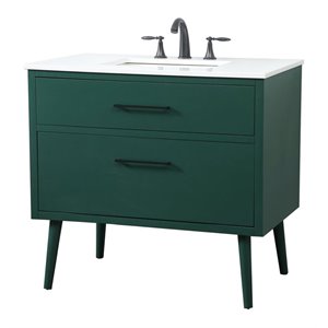 Elegant Decor Boise 36&quot Solid Wood and MDF Bathroom Vanity in Green