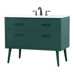 Elegant Decor Boise 42&quot Solid Wood and MDF Bathroom Vanity in Green