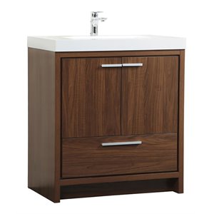 Elegant Decor Wyatt 30&quot Aluminum Alloy and MDF Single Bathroom Vanity in Walnut