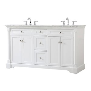 Elegant Decor Clarence 60&quot Solid Wood and Metal Double Bathroom Vanity in White
