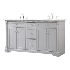 Elegant Decor Clarence 60&quot Solid Wood and Metal Double Bathroom Vanity in Gray