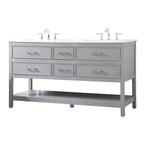 Elegant Decor Sinclaire 60&quot Aluminum Alloy & MDF Double Bathroom Vanity in Gray