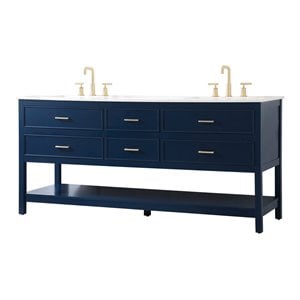 Elegant Decor Sinclaire 72&quot Aluminum Alloy & MDF Double Bathroom Vanity in Blue
