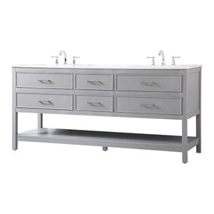 Elegant Decor Sinclaire 72&quot Aluminum Alloy & MDF Double Bathroom Vanity in Gray