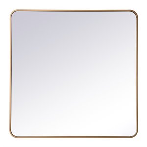 Elegant Decor Evermore 36x36&quot Soft Corner Metal Rectangular Mirror in Brass