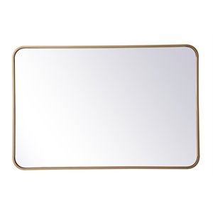 Elegant Decor Evermore 24x36&quot Soft Corner Metal Rectangular Mirror in Brass