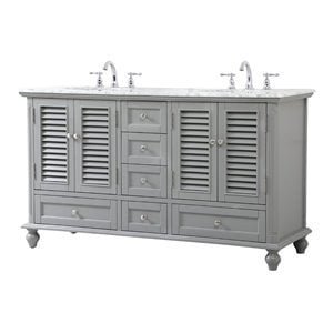 Elegant Decor Rhodes 60&quot Coastal Solid Wood Double Bathroom Vanity in Gray