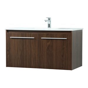 Elegant Decor Penn 36&quot Aluminum Alloy MDF Single Bathroom Vanity in Walnut