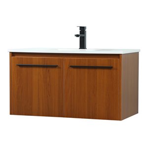Elegant Decor Penn 36&quot Aluminum Alloy MDF Single Bathroom Vanity in Teak