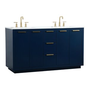 Elegant Decor Blake 60&quot Aluminum Alloy MDF Double Bathroom Vanity in Blue