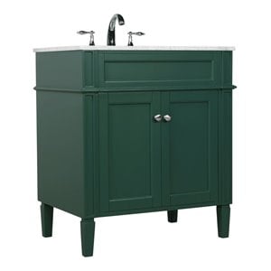 Elegant Decor Park Avenue 30&quot Metal MDF Marble Single Bathroom Vanity in Green