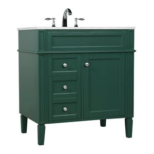 Elegant Decor Park Avenue 32&quot Metal MDF Marble Single Bathroom Vanity in Green