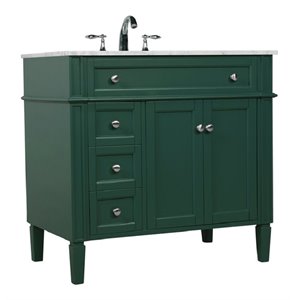 Elegant Decor Park Avenue 36&quot Metal MDF Marble Single Bathroom Vanity in Green