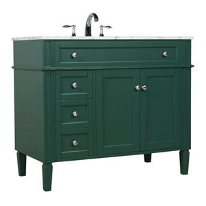 Elegant Decor Park Avenue 40&quot Metal MDF Marble Single Bathroom Vanity in Green