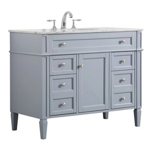 Elegant Decor Park Avenue 42&quot Metal MDF Marble Single Bathroom Vanity in Gray