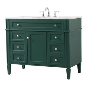 Elegant Decor Park Avenue 42&quot Metal MDF Marble Single Bathroom Vanity in Green