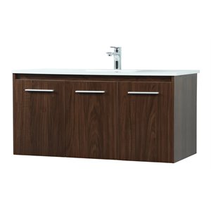 Elegant Decor Penn 40&quot Aluminum Alloy MDF Single Bathroom Vanity in Walnut