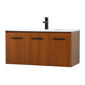 Elegant Decor Penn 40&quot Aluminum Alloy MDF Single Bathroom Vanity in Teak