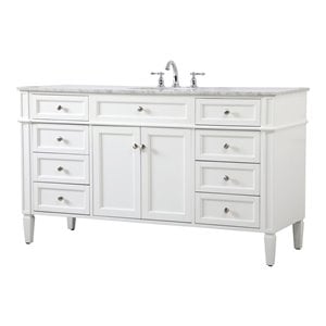 Elegant Decor Park Avenue 60&quot Metal MDF Marble Single Bathroom Vanity in White