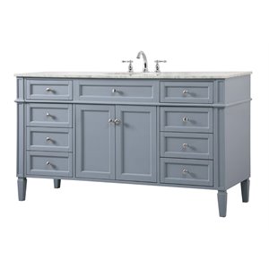 Elegant Decor Park Avenue 60&quot Metal MDF Marble Single Bathroom Vanity in Gray