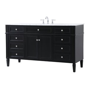Elegant Decor Park Avenue 60&quot Metal MDF Marble Single Bathroom Vanity in Black