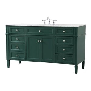 Elegant Decor Park Avenue 60&quot Metal MDF Marble Single Bathroom Vanity in Green