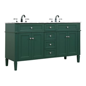 Elegant Decor Park Avenue 60&quot Metal MDF Marble Double Bathroom Vanity in Green