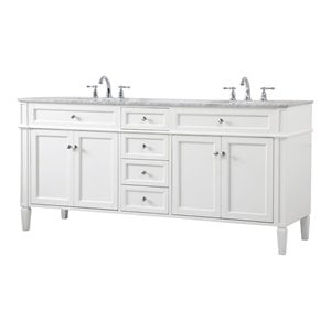 Elegant Decor Park Avenue 72&quot Metal MDF Marble Double Bathroom Vanity in White