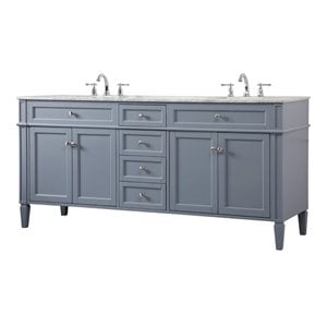Elegant Decor Park Avenue 72&quot Metal MDF Marble Double Bathroom Vanity in Gray