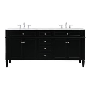 Elegant Decor Park Avenue 72&quot Metal MDF Marble Double Bathroom Vanity in Black