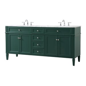 Elegant Decor Park Avenue 72&quot Metal MDF Marble Double Bathroom Vanity in Green