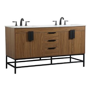 Elegant Decor Eugene 60&quot Aluminum Alloy Iron Double Bathroom Vanity in Walnut