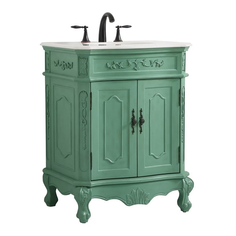 Elegant Decor Danville 27&quot Solid Wood Single Bathroom Vanity - Vintage Mint