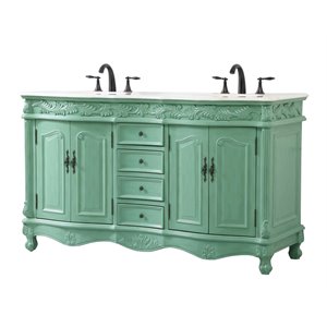 Elegant Decor Windsor 60&quot Solid Wood and MDF Double Bathroom Vanity in Mint